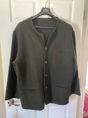 Boiled Wool Jacket Cardigan EU 56 XL Green Loden Style Metal Buttons